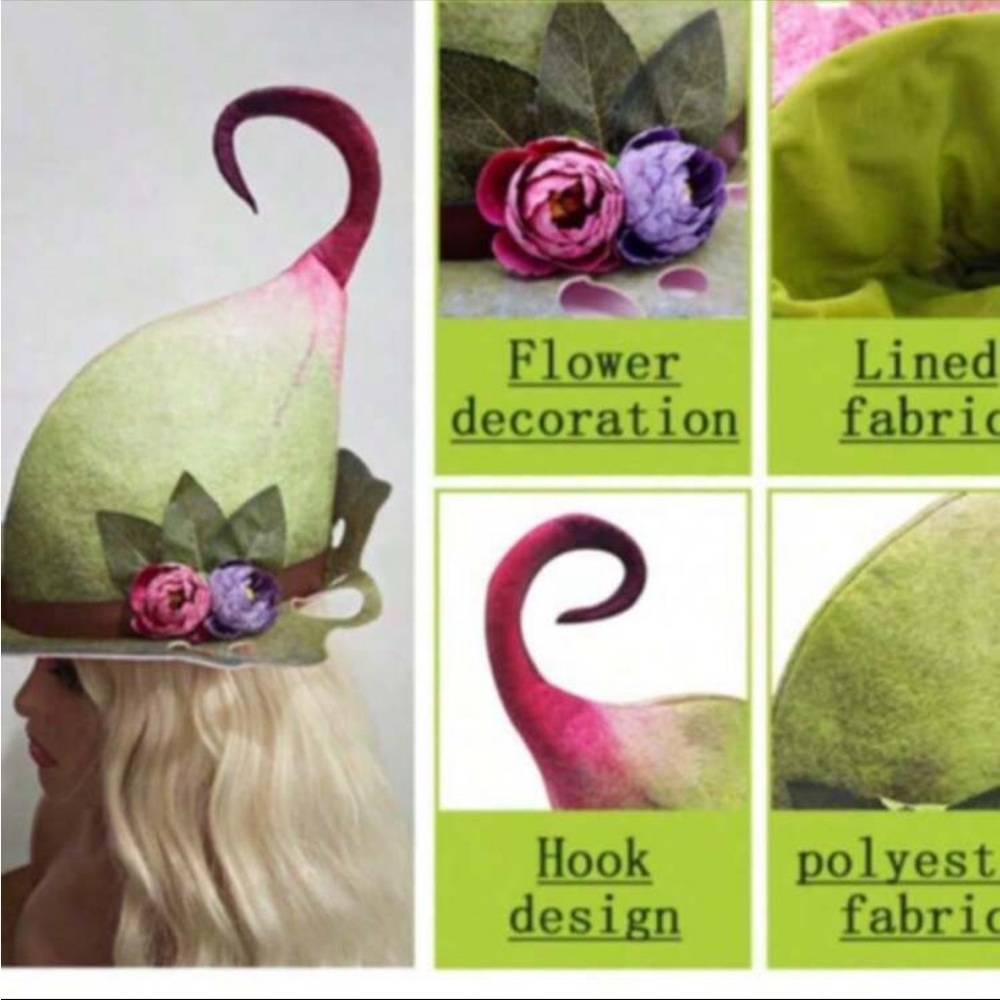 Whimsical Green Fairy Hat with Floral Accents - Picture 7 of 12